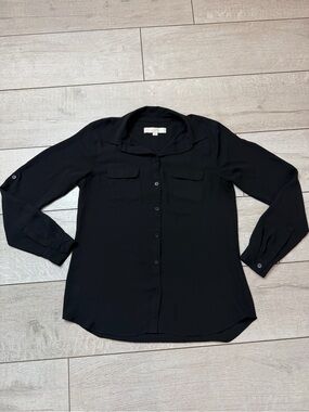 LOFT Black Button Front Blouse XS – Classic Workwear Top
